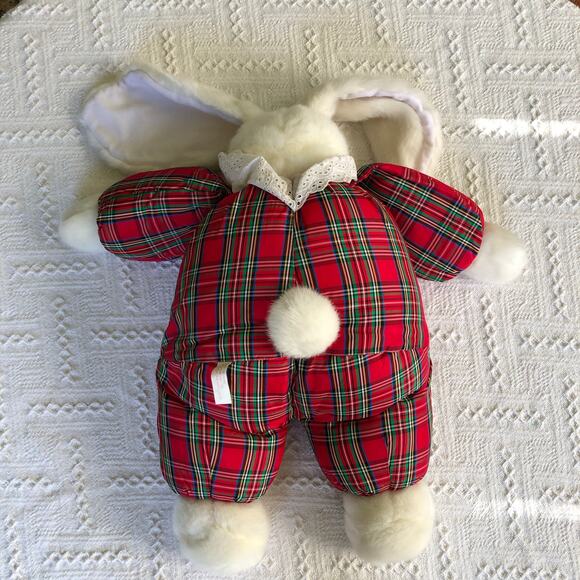 VTG L’Art de Chine Plaid Christmas Bunny Plush Holiday Decor Lg 20" Cottagecore - Picture 8 of 10